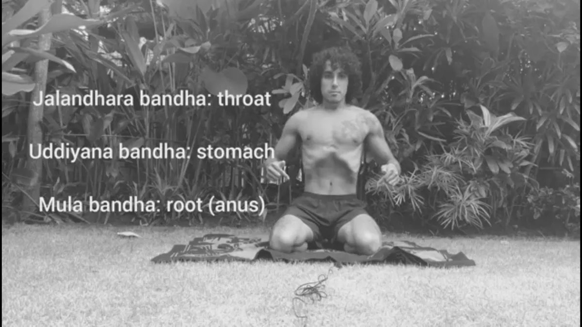 Video tutorial still demonstrating the three bandhas