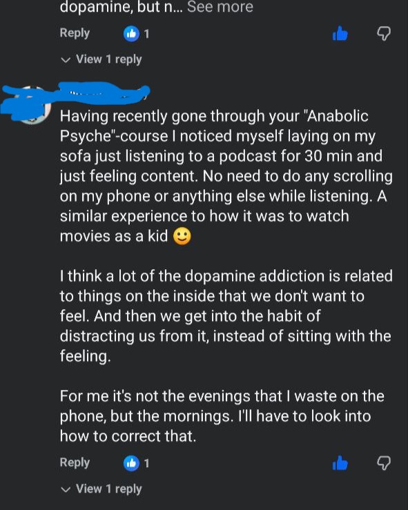 Student comment: noticed myself content just listening to a podcast, no scrolling
